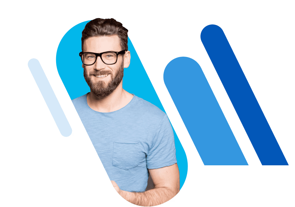 Mann mit einer Brille, Bart und  hellblauen T-Shirt